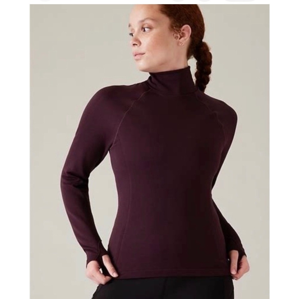 Athleta Flurry Seamless Turtleneck Top Burgundy Plum Long Sleeve Thumbholes M